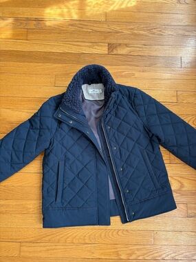 Women’s Quilted Navy Jacket with Sherpa Collar